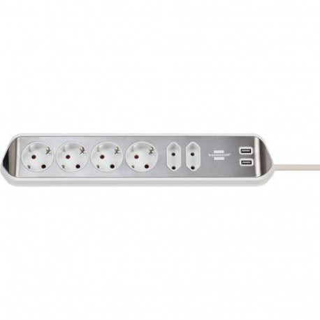 Brennenstuhl 1153590620 power extension 2 m 6 AC outlet(s) Indoor Silver, White