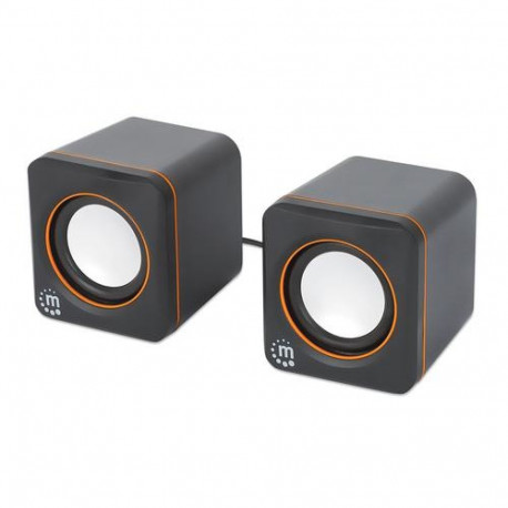 Manhattan 2600 Series Speaker System, Two Speakers, Black/Orange, USB for Stereo Audio and Power, Ou