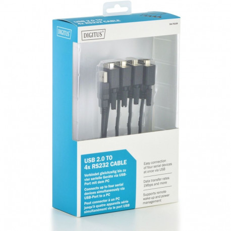 "DIGITUS USB 2.0 Anschlusskabel 2.0 -4x RS232 Kabel 1.5m, sw"