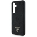 Case Guess Grained Hot Stamp pojengimustriga kolmnurkse logoga MagSafe jaoks Samsung Galaxy S25 must