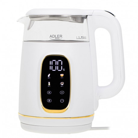 Adler veekeetja LED-ekraaniga AD 1305 elektriline 2200 W 1.7 L plastist 360° pöörlev alus valge/kuld