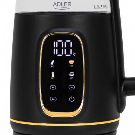Adler veekeetja AD 1305 LED-ekraaniga 2200W 1,7L plastist 360° pöörleva alusega, must/kuldne