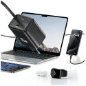 USAMS Charger 1xUSB-C with retractable USB-C Retractable PD+QC 30W Gan Fast Charging black/blac