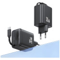 USAMS laadija 1xUSB-C koos USB-C tõmmatava PD+QC 30W Gan kiirlaadimisega must