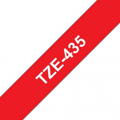 Brother TZE-435 label-making tape White on red