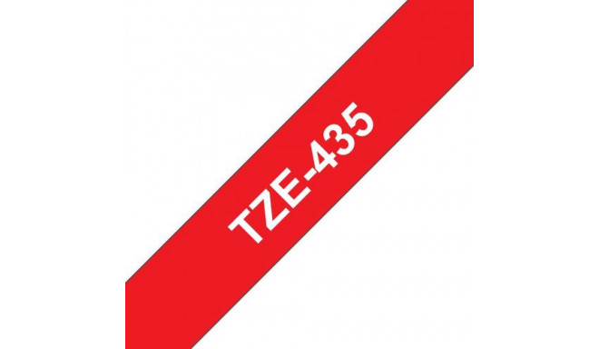 Brother TZE-435 label-making tape White on red