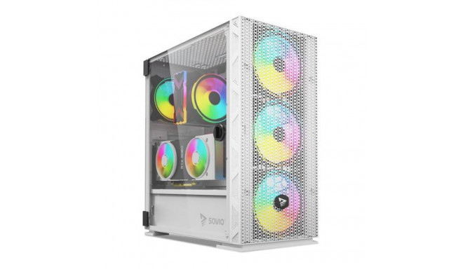Savio Raptor White X1 ARGB Glass/Mesh White Computer Case Midi Tower