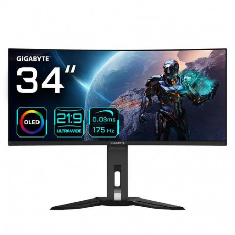 GIGABYTE MO34WQC 34" OLED WQHD Curved Gaming Monitor - 3440 x 1440, 175Hz, 0.03ms, KVM, 250 cd/