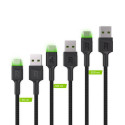 Green Cell Set 3x GC Ray USB-C Cable 30cm, 120cm, 200cm with green LED backlight, fast charging UC, 