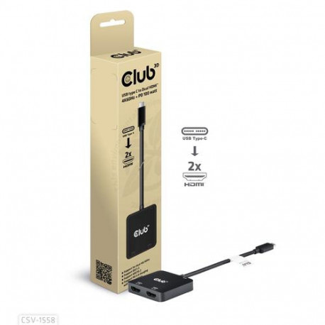 CLUB3D USB-C® Hub to Dual HDMI™ 4K60Hz M/F+PD3.0 100 Watt