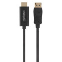Manhattan DisplayPort 1.2 to HDMI Cable, 4K@60Hz, 1m, Male to Male, DP With Latch, Black, Not Bi-Dir