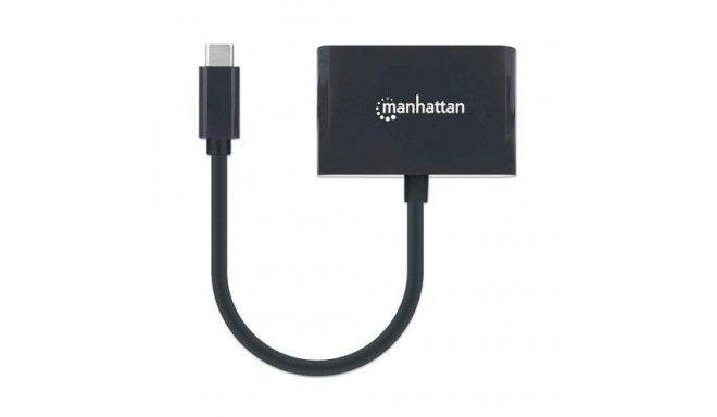Manhattan USB-C to VGA and USB-C (inc Power Delivery), 1080p@60Hz, 19.5cm, Black, Power Delivery to 