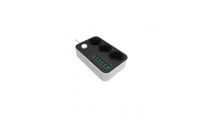 ColorWay Power Socket :3 EU plugs/6USB Blac CW-CHE36B 1.8 m, Black