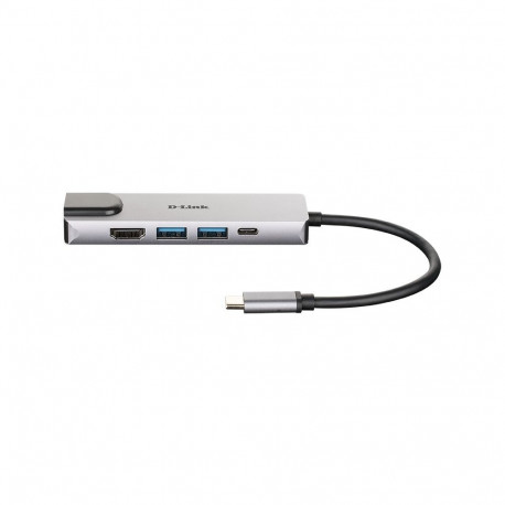 "USB-C HUB 5Port D-Link DUB-M520 2xUSB3.2 Gigabit Lan RJ45 USB-C HDMI 4K passiv Silver Black"