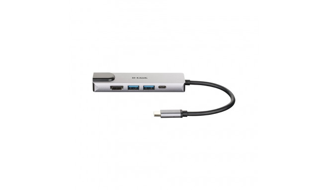 "USB-C HUB 5Port D-Link DUB-M520 2xUSB3.2 Gigabit Lan RJ45 USB-C HDMI 4K passiv Silver Black"