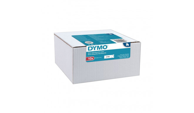 Dymo D1 teip 12 mm x 7 m, must valgel taustal, 10-pakk