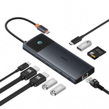 Baseus HUB 10in1 Baseus Metal Gleam Series USB-C to USB-C PD / USB-C / 3x USB-A / 2x HDMI / RJ-45 /