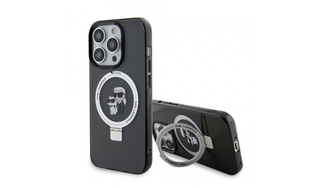 Karl Lagerfeld - Karl Lagerfeld Ringstand Karl and Choupette MagSafe Case for iPhone 15 Pro Max Blac