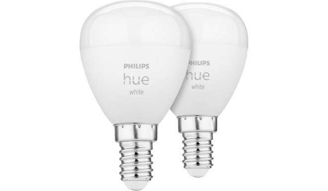 Philips Hue LED smart bulb, BT, White, E14, 470 lm, advertising lamp round, 2-pack