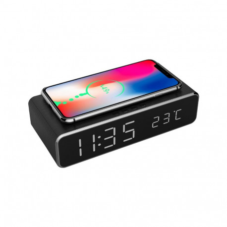 Gembird Digital Alarm Clock with Wireless Charging, Black