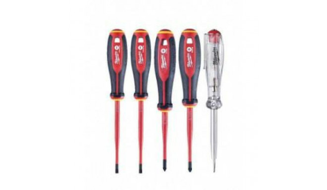 elektriku kruvikeerajate komplekt VDE S (5 tk) (PZ1, PZ2, SL3, SL4, pingetester) Milwaukee