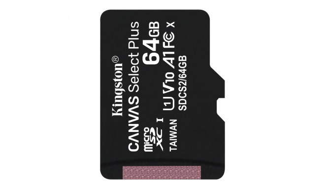 KINGSTON 64GB micSDXC Canvas Select Plus 100R A1 C10 Single Pack w/o ADP