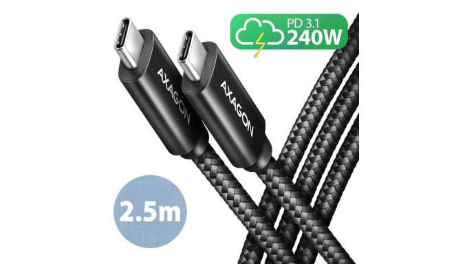 CABLE USB-C TO USB-C 2.5M 240W/BRAID BLK BUCM2-CM25AB AXAGON