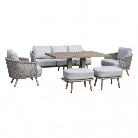 Aiamööblikomplekt MALISE laud, diivan, 2 tugitooli ja 2 tumbat, beež