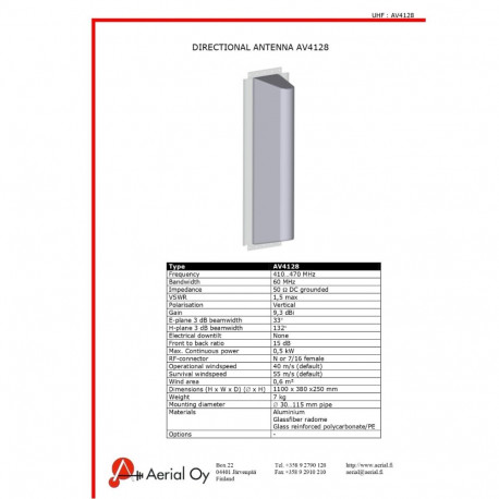 AV4128  antenna 440-470 MHz 9,3dBi, N-f