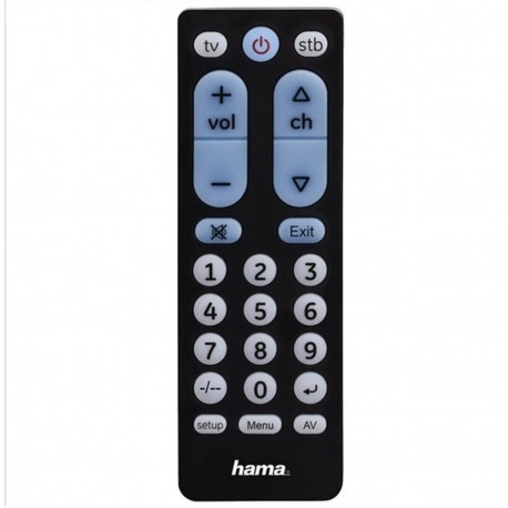 Hama Universālais IR Tālvadības pults 2-in-1 Lieli Apgaismotie Pogu Mācītājs Melns