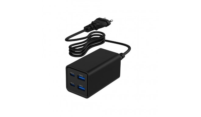 Universal charger 65W GaN 2xUSB-A 2xUSB-C fast charger black