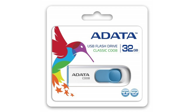 Adata mälupulk 32GB C008, valge/sinine