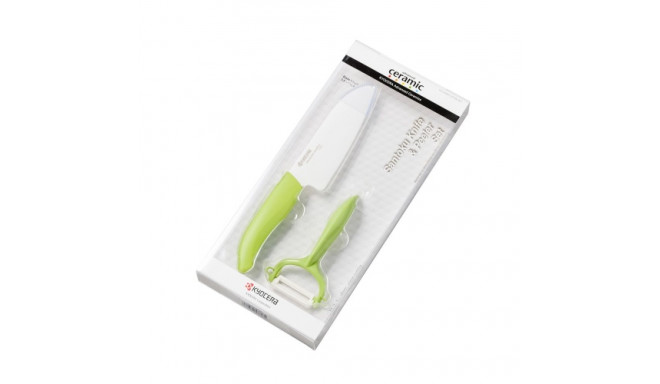 Kyocera FK140CP10NGR SANTOKU KNIFE & PEELER Set, knife (14 cm blade) and peeler, Green