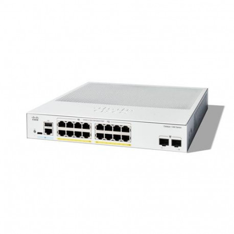 Cisco Catalyst 1300-16FP-2G Managed Switch, 16 Port GE, Full PoE, 2x1GE SFP, Limited Lifetime Protec