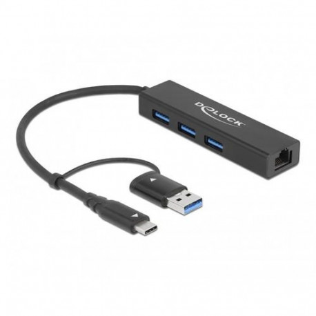 DeLOCK 3 Port USB 3.2 Gen 1 Hub + Gigabit LAN with USB Type-C or USB Type-A connector