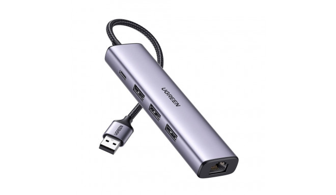 USB Hub UGREEN CM475, 3 x USB-A 3.0 - 1 x USB-C - 1 x RJ45, Grey