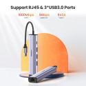 USB Hub UGREEN CM475, 3 x USB-A 3.0 - 1 x USB-C - 1 x RJ45, Grey