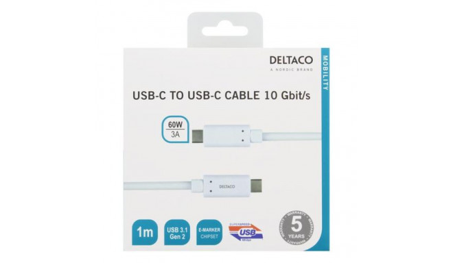 Deltaco USBC-1127M USB cable 1 m USB 3.2 Gen 2 (3.1 Gen 2) White