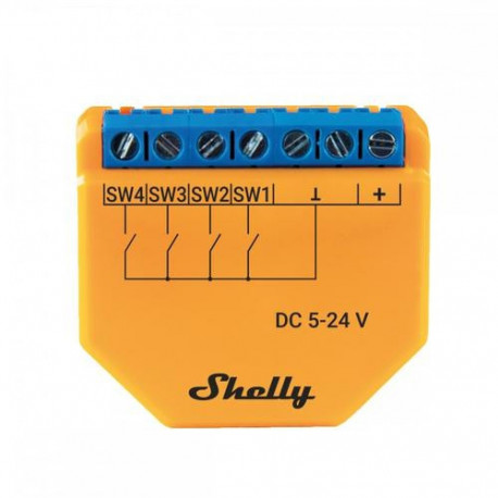 Shelly Plus i4 DC electrical relay Orange