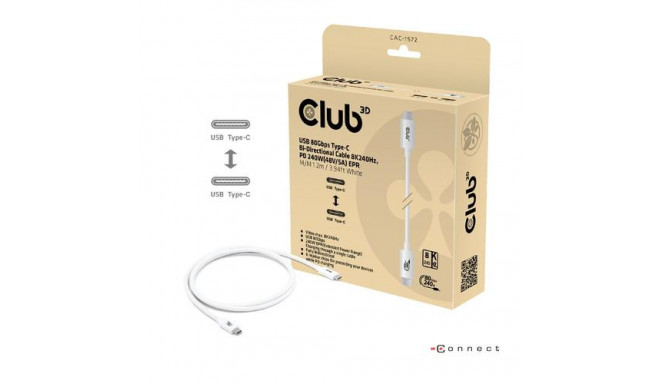 CLUB3D USB 80Gbps Certified 240W 8K240Hz Type-C® 1.2m / 3.94ft White Cable