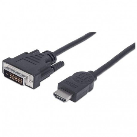 Manhattan HDMI to DVI-D 24+1 Cable, 1.8m, Male to Male, Black, Dual Link, Compatible with DVD-D, Lif