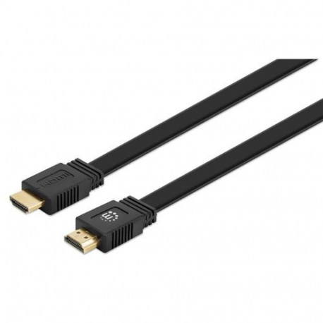 Manhattan HDMI Cable with Ethernet (Flat), 4K@60Hz (Premium High Speed), 10m, Male to Male, Black, U