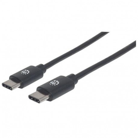 Manhattan USB-C to USB-C Cable, 2m, Male to Male, Black, 480 Mbps (USB 2.0), 3A, Hi-Speed USB, Lifet