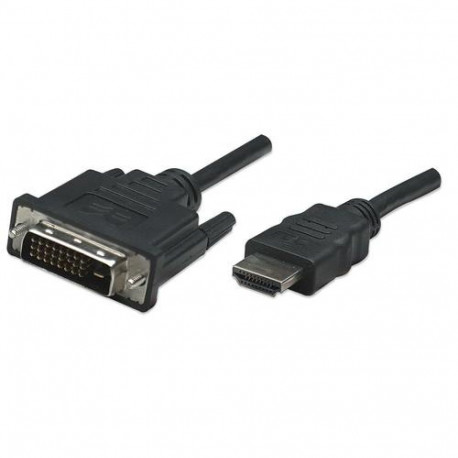 Manhattan HDMI to DVI-D 24+1 Cable, 1m, Male to Male, Black, Dual Link, Compatible with DVD-D, Lifet