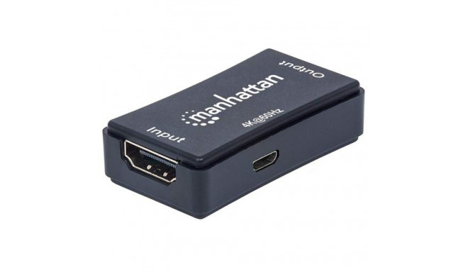 Manhattan HDMI Repeater, 4K@60Hz, Active, Boosts HDMI Signal up to 40m, Black, Three Year Warranty