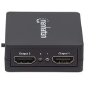 Manhattan HDMI Splitter 2-Port , 1080p, Black, Displays output from x1 HDMI source to x2 HD displays