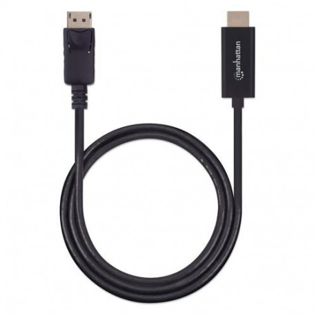 Manhattan DisplayPort 1.2 to HDMI Cable, 4K@60Hz, 1.8m, Male to Male, DP With Latch, Black, Not Bi-D