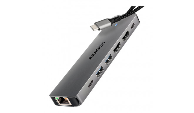 AXAGON HMC-7HX2 USB-C 3.2 Gen 1 hub, 2x USB-A + 1x USB-C, 2x HDMI 4K 60Hz, GLAN, PD 100W, 15cm USB-C