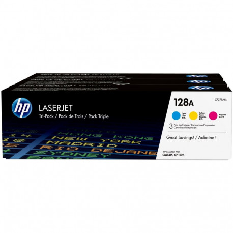 "HP 128A original Toner cartridge CF371AM cyan magenta yellow standard capacity 3 x 1.300 pages 3-pa
