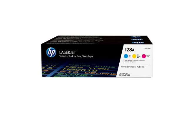"HP 128A original Toner cartridge CF371AM cyan magenta yellow standard capacity 3 x 1.300 pages 3-pa